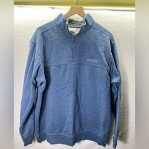 Columbia 1/4 Zip Sweater Jacket Mens XL warm Fall comfy Blue Cotton 2356
